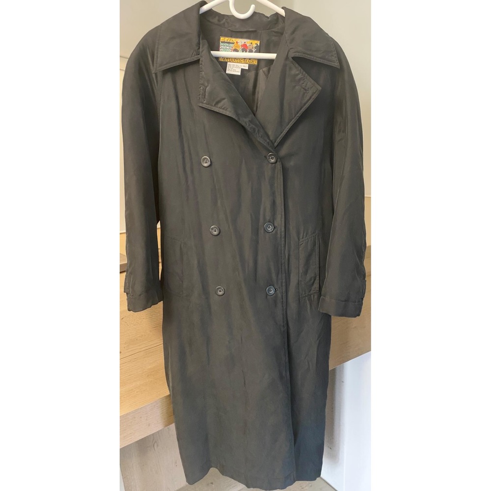 Atlantic Beach Silk Quilted Double Breasted Womens Large Dusty Black Trenchcoat